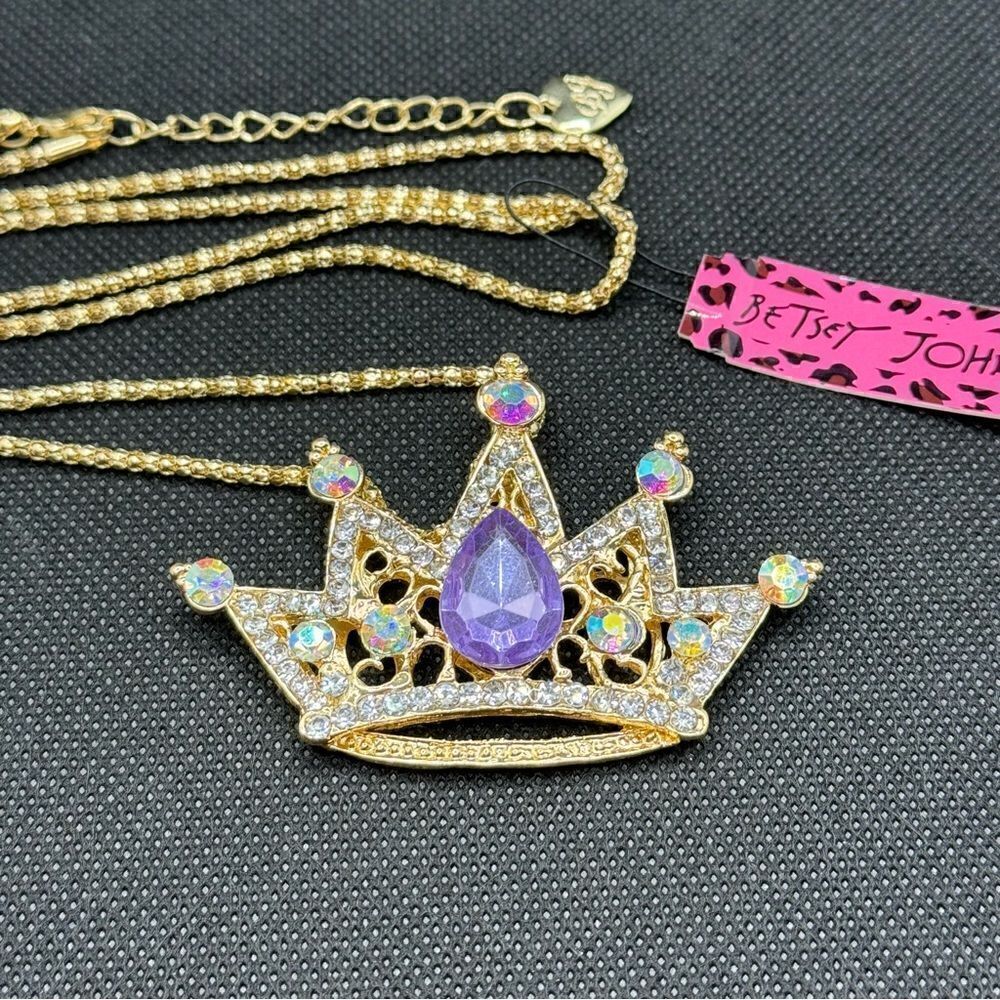 NECKLACE! Betsey Johnson Purple Queen Crown w/ Gemstones BNWT - Picture 6 of 7